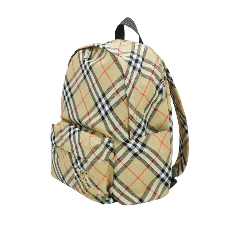 Burberry Vintage 格紋戰馬印花帆布拉鍊雙肩後背包(8091312-米)-1