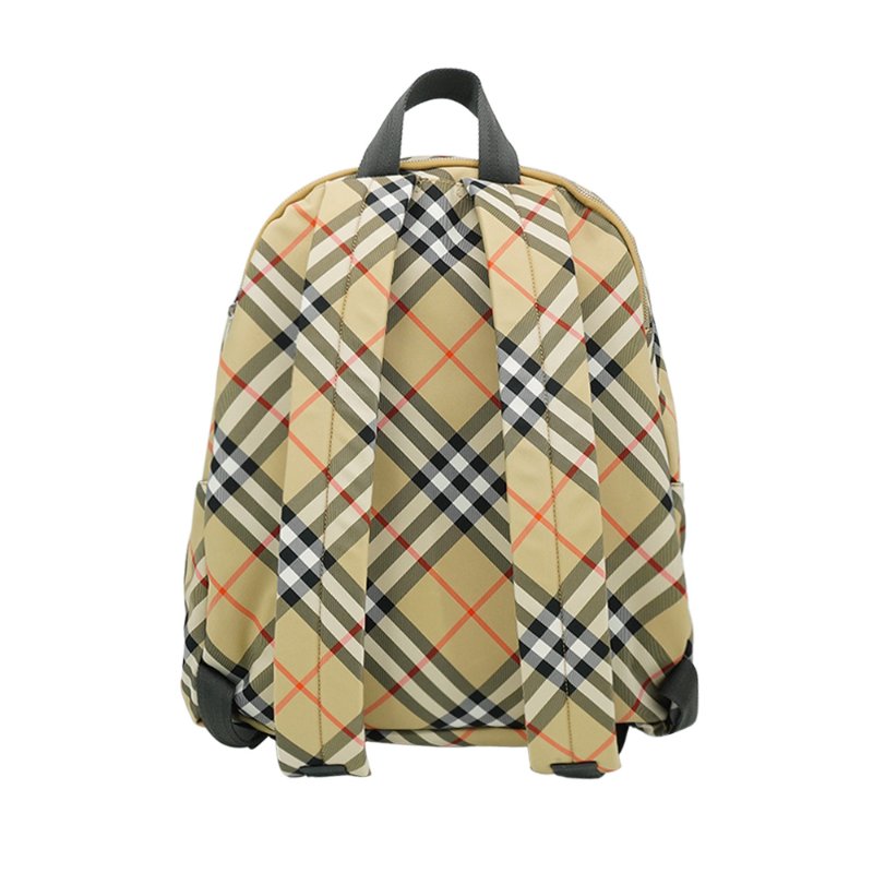 Burberry Vintage 格紋戰馬印花帆布拉鍊雙肩後背包(8091312-米)-2