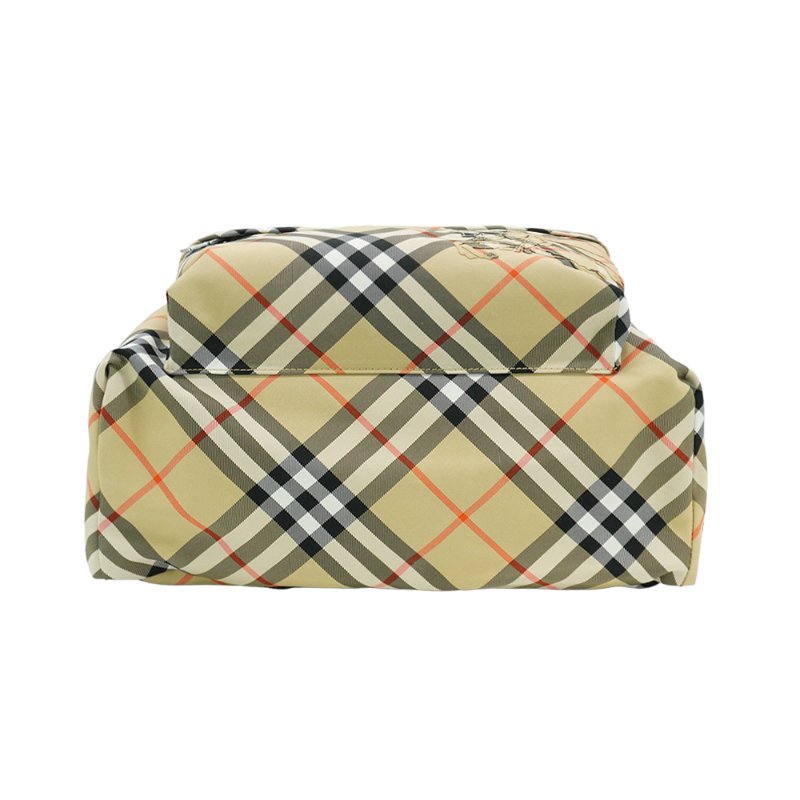 Burberry Vintage 格紋戰馬印花帆布拉鍊雙肩後背包(8091312-米)-3