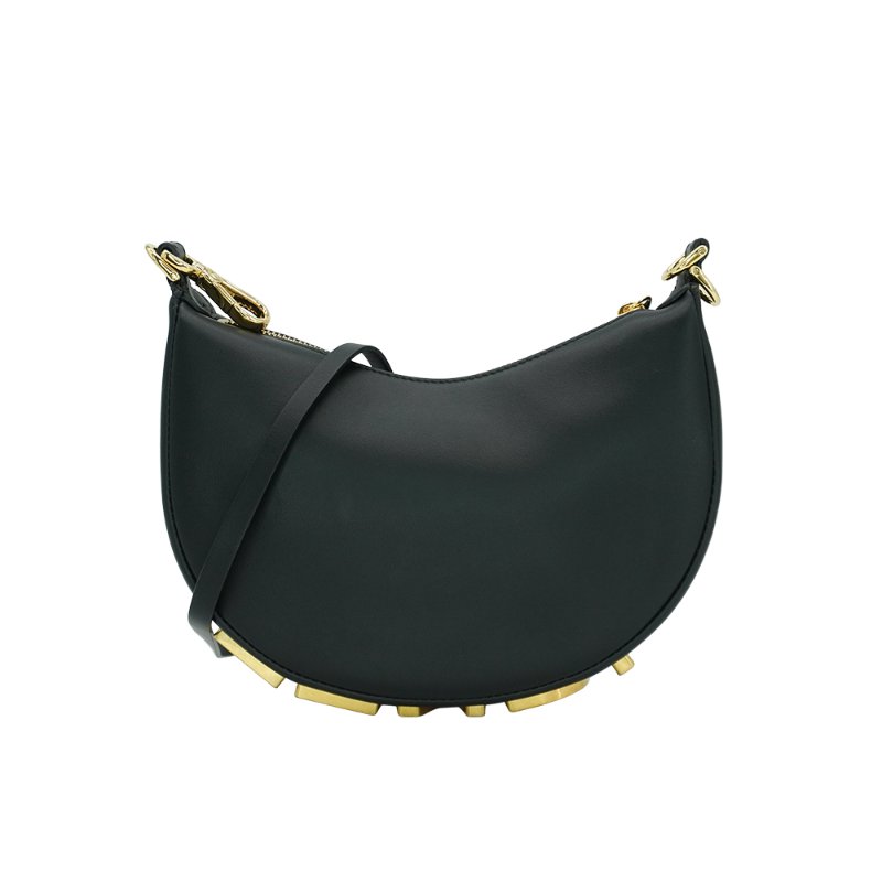 Fendi Mini Graphy 復古金logo牛皮彎月二用包(8BS081-黑)-0