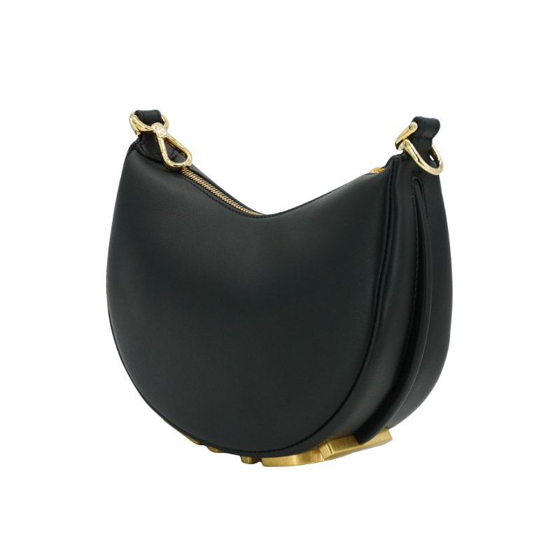 Fendi Mini Graphy 復古金logo牛皮彎月二用包(8BS081-黑)-1