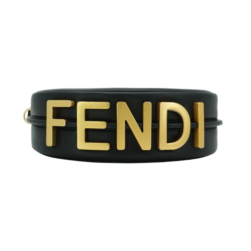 Fendi Mini Graphy 復古金logo牛皮彎月二用包(8BS081-黑)-3