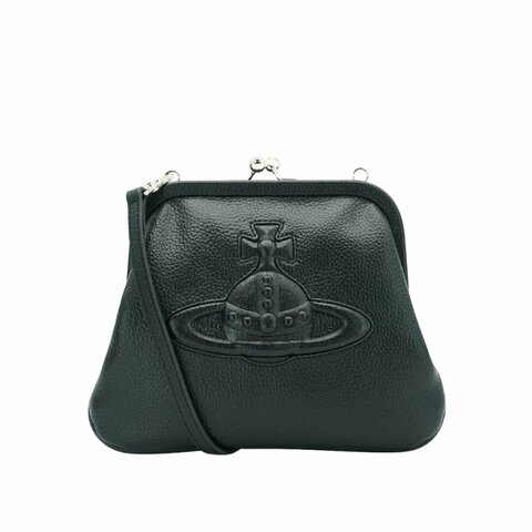 Vivienne Westwood 浮雕土星logo轉釦肩背包(黑)