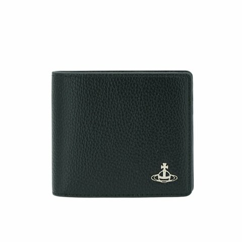 Vivienne Westwood 星球銀logo八卡對開短夾(黑)