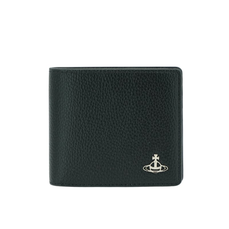 Vivienne Westwood 星球銀logo八卡對開短夾(黑)-0