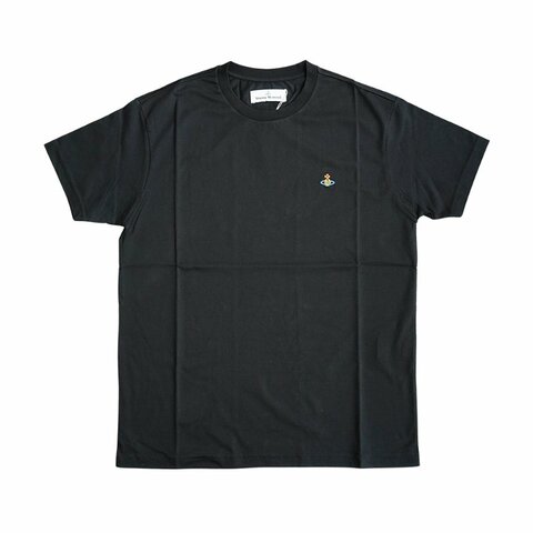 Vivienne Westwood 棉質彩色刺繡星球logo圓領男短T(黑)