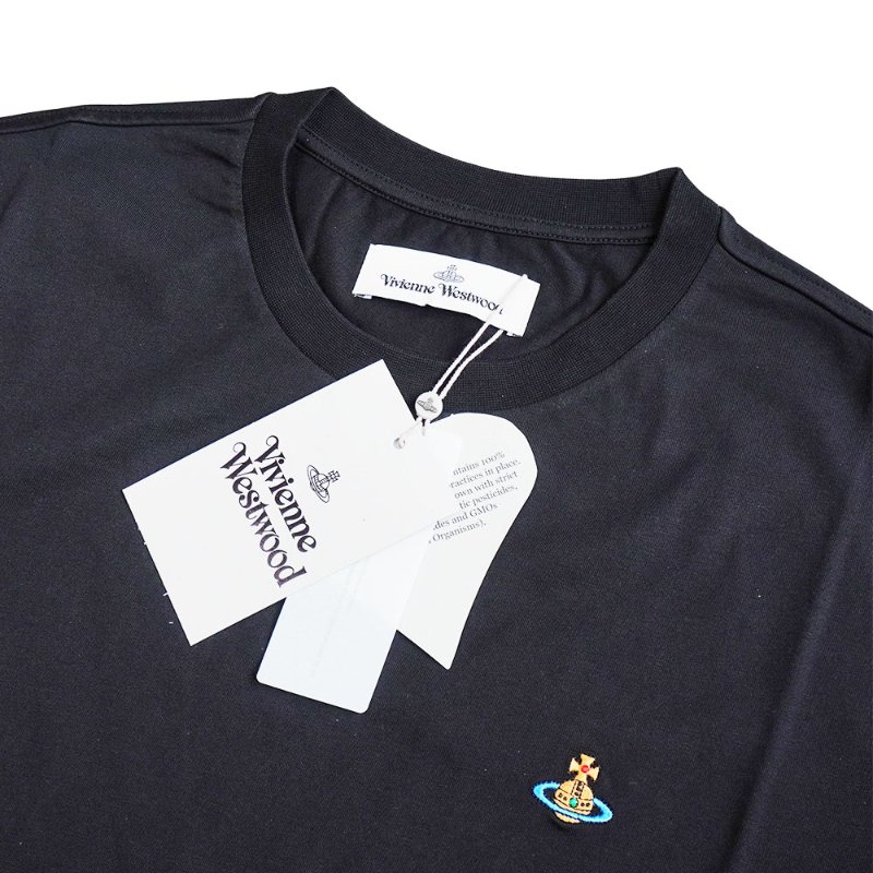 Vivienne Westwood 棉質彩色刺繡星球logo圓領男短T(黑)-3