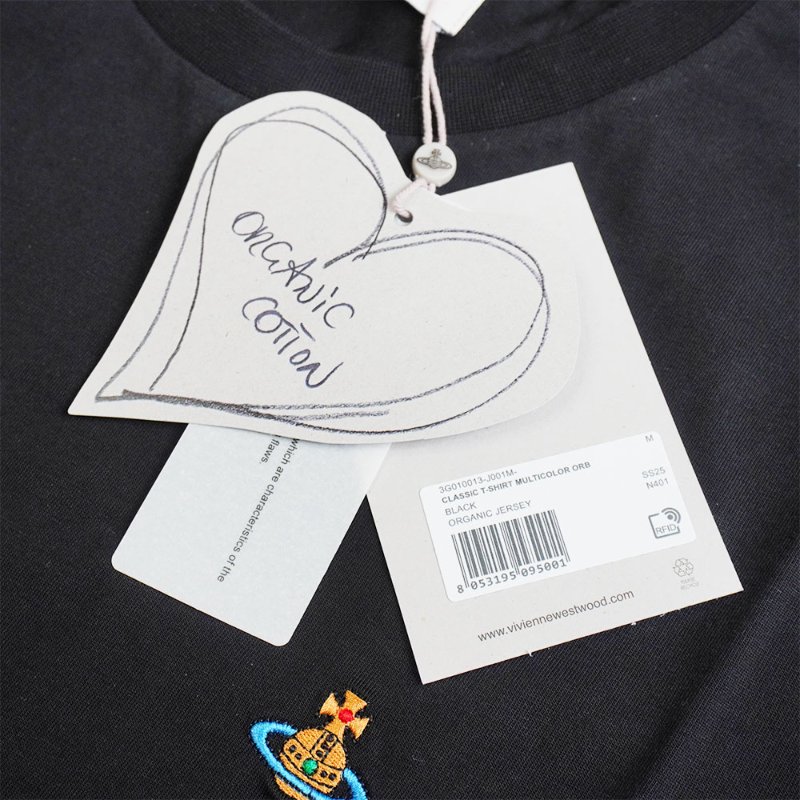 Vivienne Westwood 棉質彩色刺繡星球logo圓領男短T(黑)-4