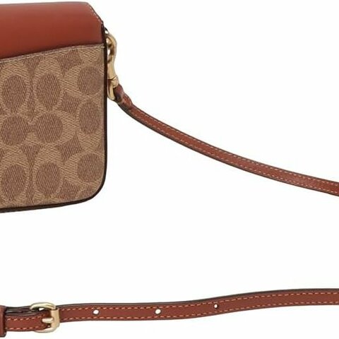 【Coach】專櫃經典款 復古C字LOGO皮革拼印花PVC釦式翻蓋斜背包(附卡片夾)