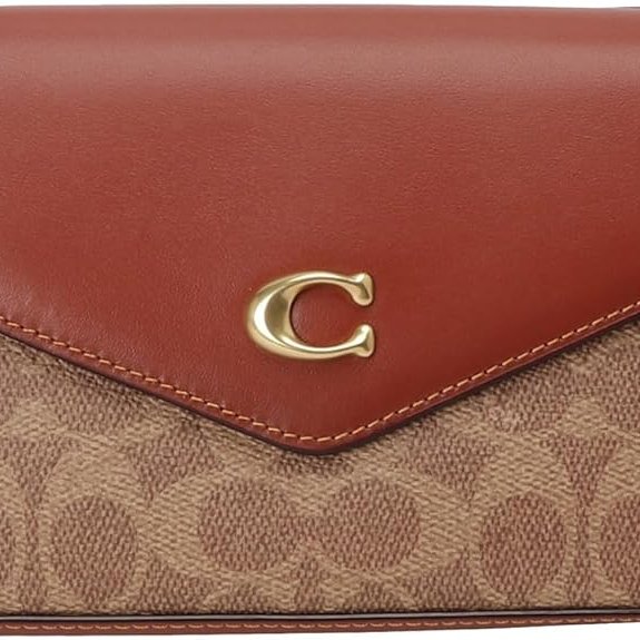 【Coach】專櫃經典款 復古C字LOGO皮革拼印花PVC釦式翻蓋斜背包(附卡片夾)-1
