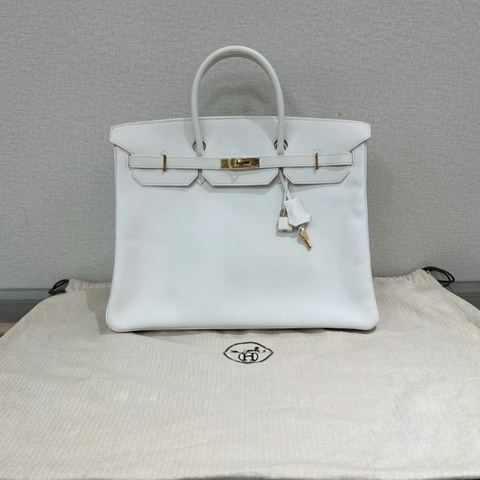 HERMES 純白白金扣Birkin40手提包 40*29*20 98新配件塵袋鑰匙鎖