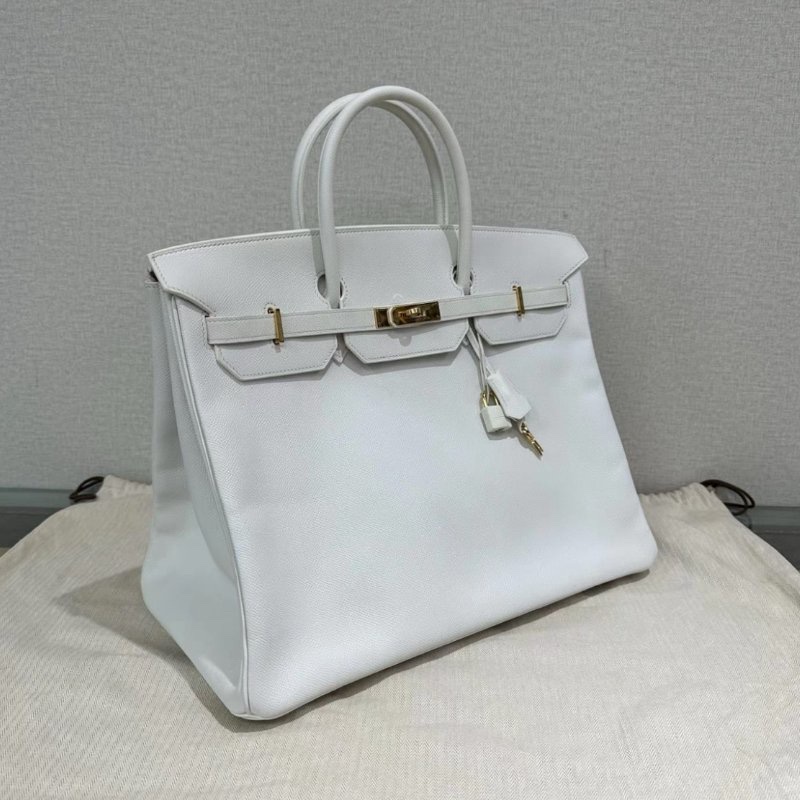HERMES 純白白金扣Birkin40手提包 40*29*20 98新配件塵袋鑰匙鎖-1