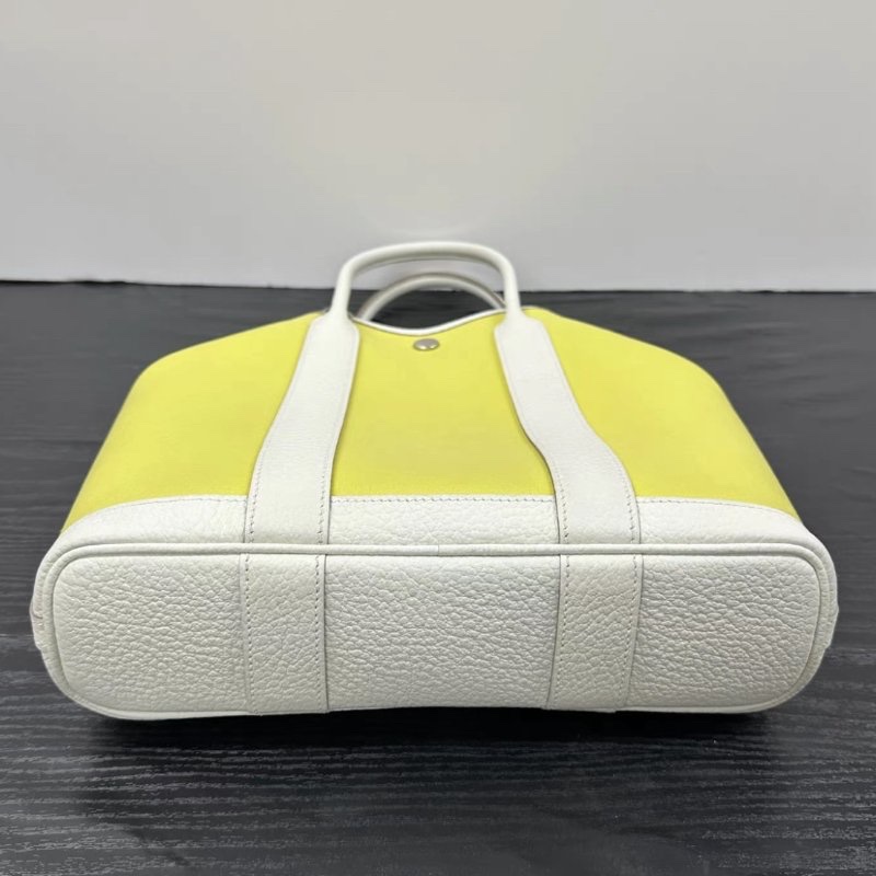 HERMES 銀扣帆布拼皮花園file28手提包 28*29*8 98新-3