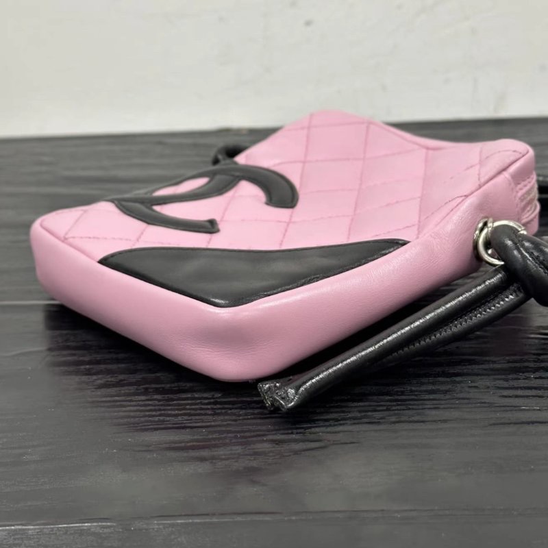 CHANEL 粉黑康鵬肩背斜背手機包12*14*3 98新配件塵袋-4