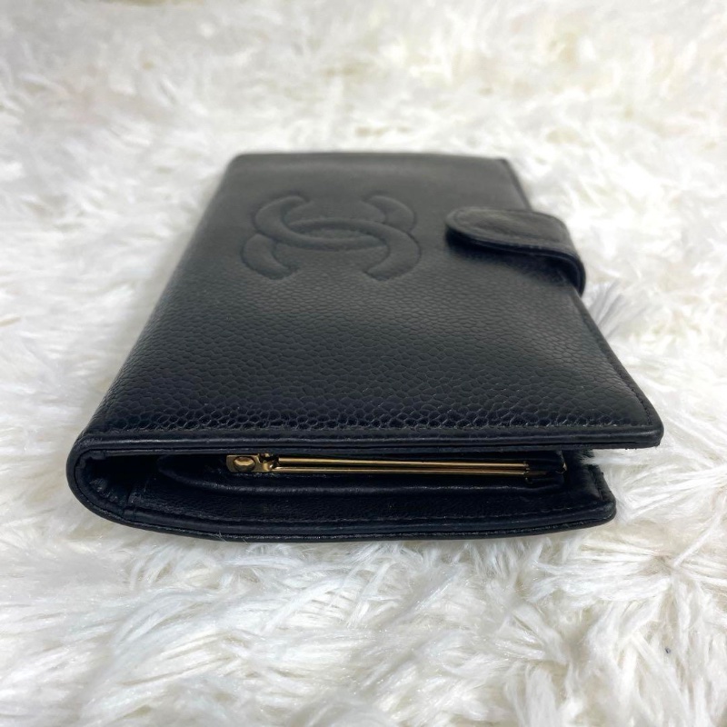 CHANEL 香奈兒 雙C Logo 荔枝皮 口金 長夾 黑色-3