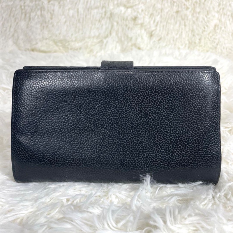 CHANEL 香奈兒 雙C Logo 荔枝皮 口金 長夾 黑色-4