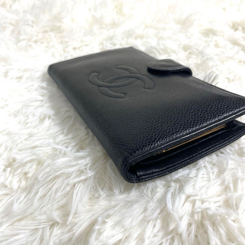 CHANEL 香奈兒 雙C Logo 荔枝皮 口金 長夾 黑色-8