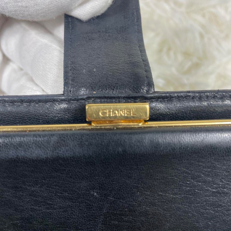 CHANEL 香奈兒 雙C Logo 荔枝皮 口金 長夾 黑色-11