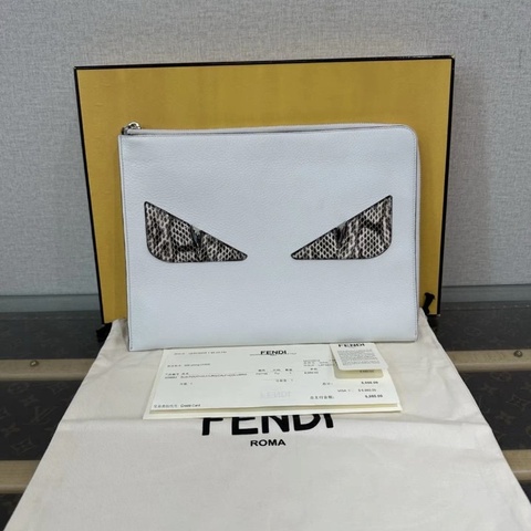 FENDI 白銀蛇皮小怪獸手拿包 30*23 98新配件:盒子塵袋購證