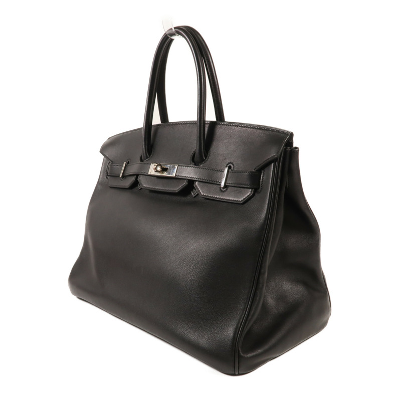 HERMES Swift皮革Birkin 35銀扣手挽袋Noir Black-2