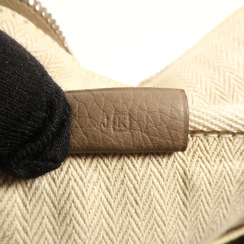 HERMES Clemence皮革/帆布Victoria 35銀扣手挽袋Beige-13