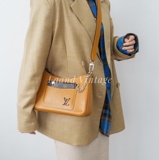 【LV】Marelle晶片款 焦糖色水波紋單肩腋下包-1