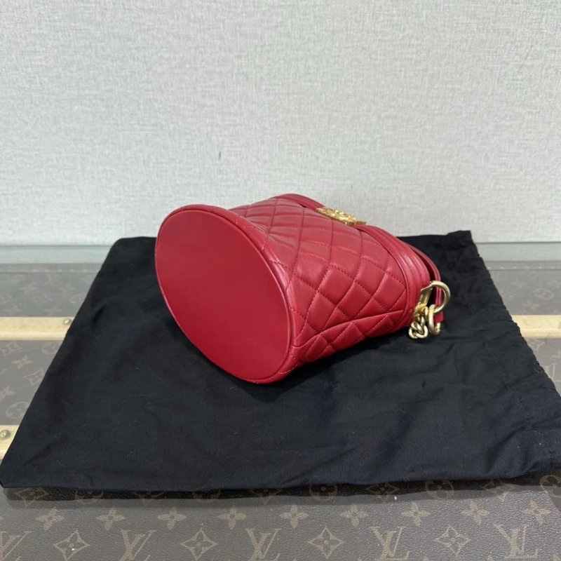 CHANEL 紅金Leboy水桶手提斜背包17*15*13 98新配件塵袋保卡-4