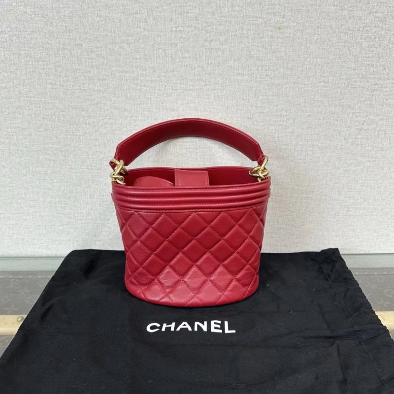 CHANEL 紅金Leboy水桶手提斜背包17*15*13 98新配件塵袋保卡-5