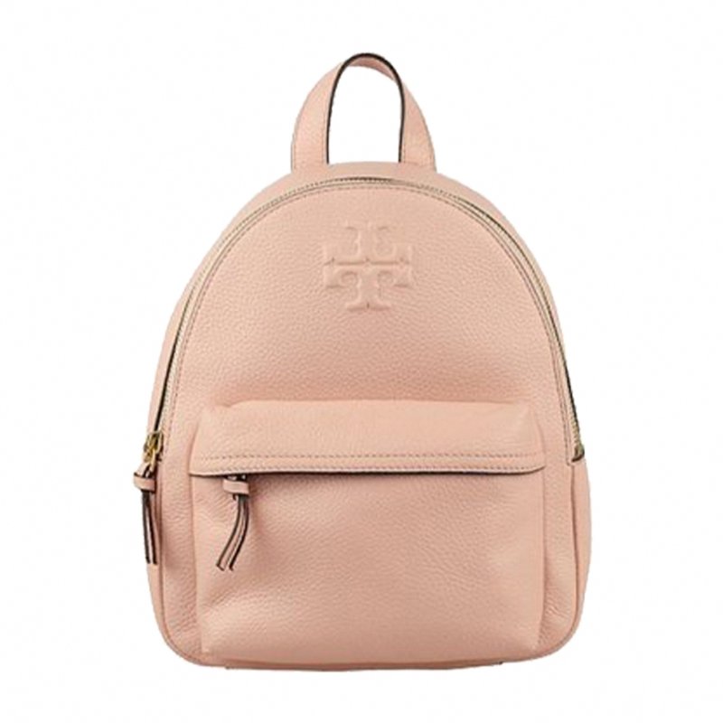 【TORY BURCH】雙T-LOGO荔紋皮革後背包-粉紅色-0