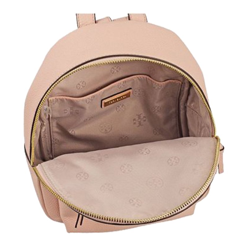 【TORY BURCH】雙T-LOGO荔紋皮革後背包-粉紅色-1