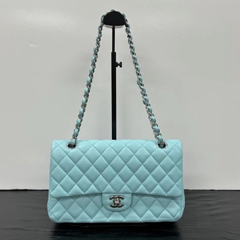 CHANEL Tiffany藍銀CF中號肩背斜背包 25*16*7 98新配件塵袋