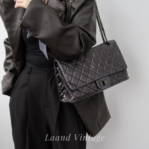 【Chanel 】香奈兒油蠟皮黑銀2.55 大號