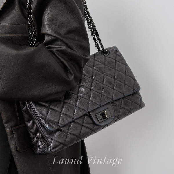 【Chanel 】香奈兒油蠟皮黑銀2.55 大號-1