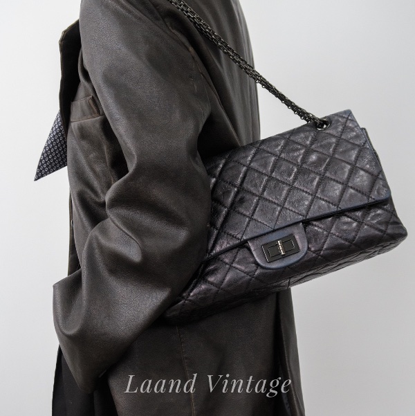 【Chanel 】香奈兒油蠟皮黑銀2.55 大號-2