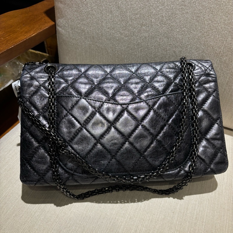 【Chanel 】香奈兒油蠟皮黑銀2.55 大號-5