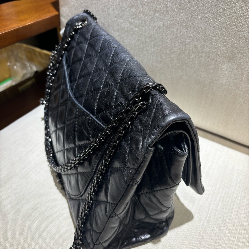 【Chanel 】香奈兒油蠟皮黑銀2.55 大號-6