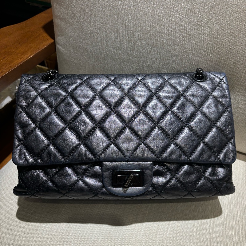 【Chanel 】香奈兒油蠟皮黑銀2.55 大號-7