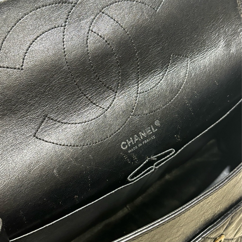 【Chanel 】香奈兒油蠟皮黑銀2.55 大號-12