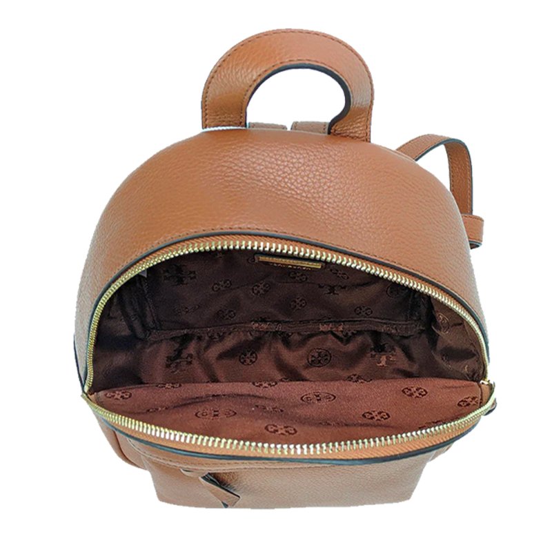 【TORY BURCH】雙T-LOGO荔紋皮革後背包-駝色-3