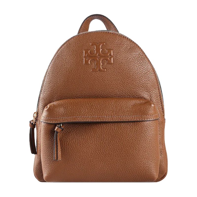 【TORY BURCH】雙T-LOGO荔紋皮革後背包-駝色-4