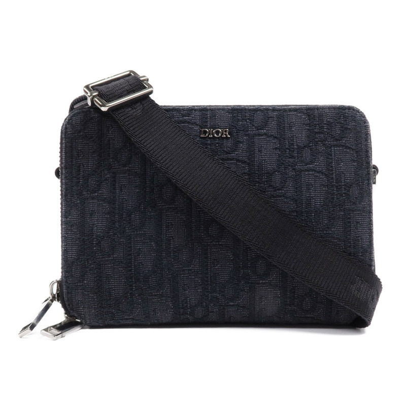 Dior 帆布Oblique Zipped Pouch銀扣肩背袋-0