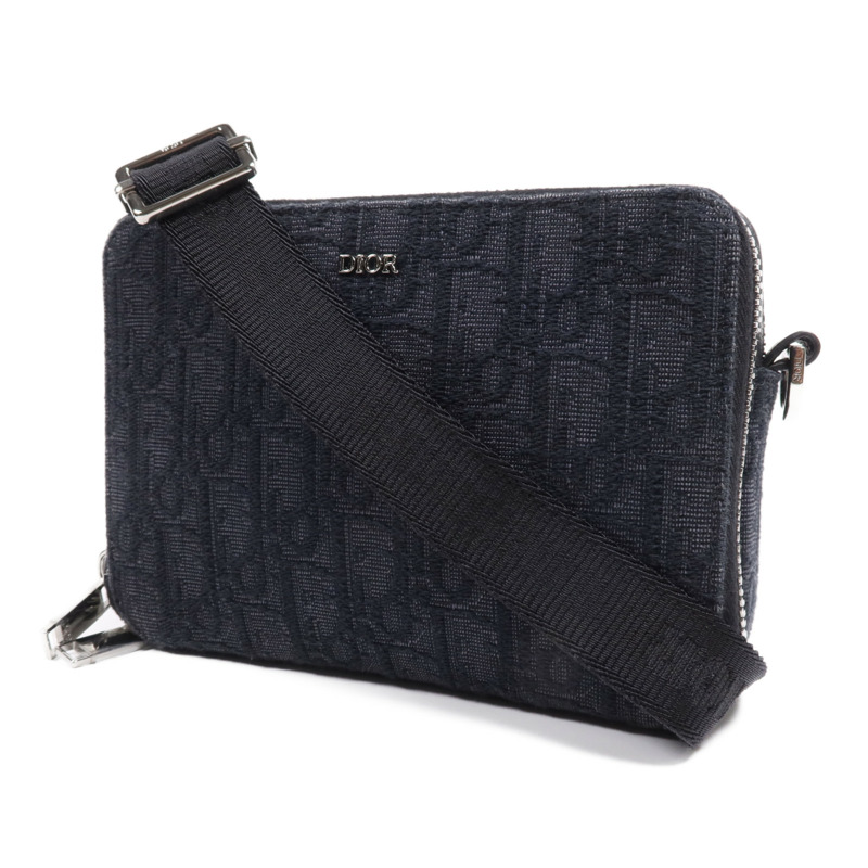 Dior 帆布Oblique Zipped Pouch銀扣肩背袋-2