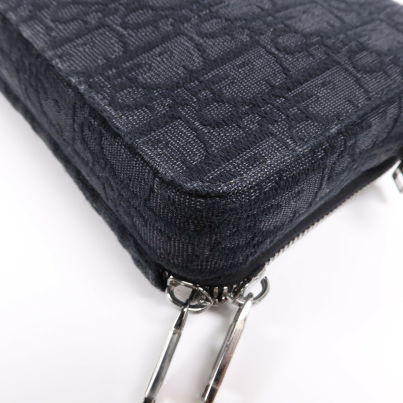 Dior 帆布Oblique Zipped Pouch銀扣肩背袋-6
