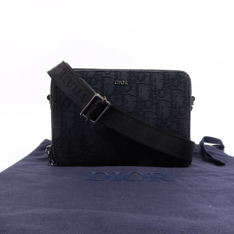 Dior 帆布Oblique Zipped Pouch銀扣肩背袋-14