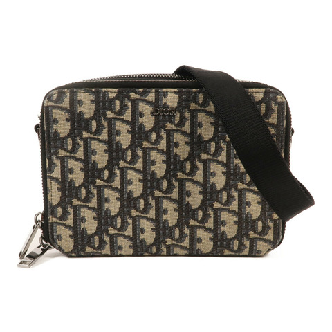 Dior Oblique帆布Zipper Pouch With Strap銀扣肩背袋