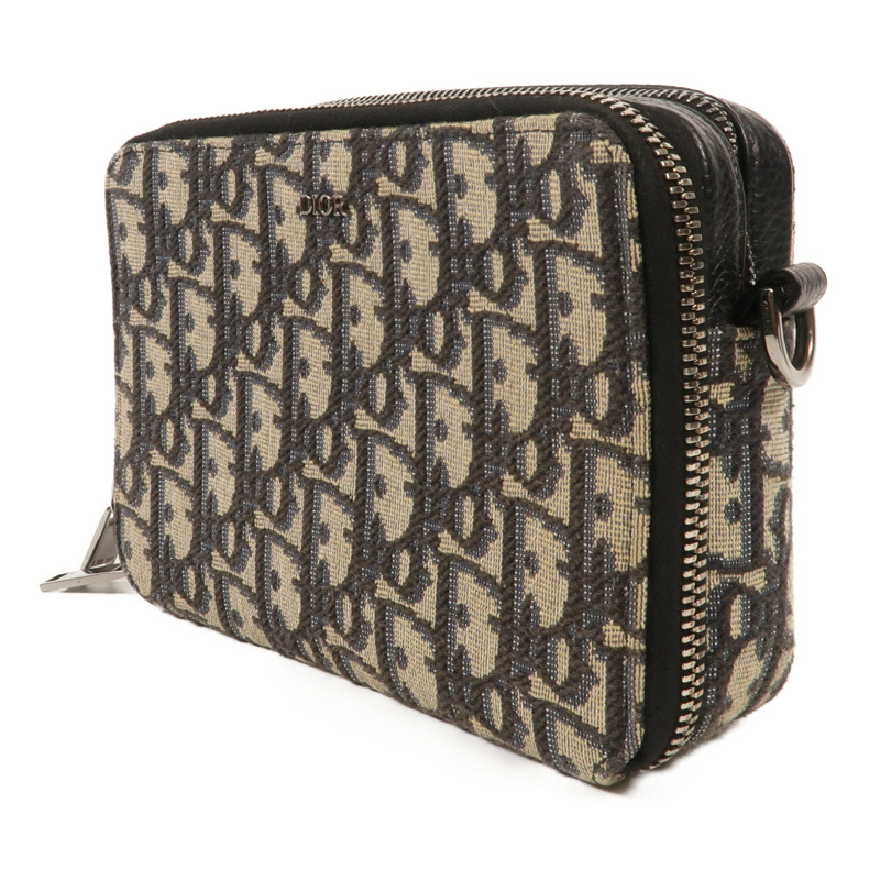 Dior Oblique帆布Zipper Pouch With Strap銀扣肩背袋-2