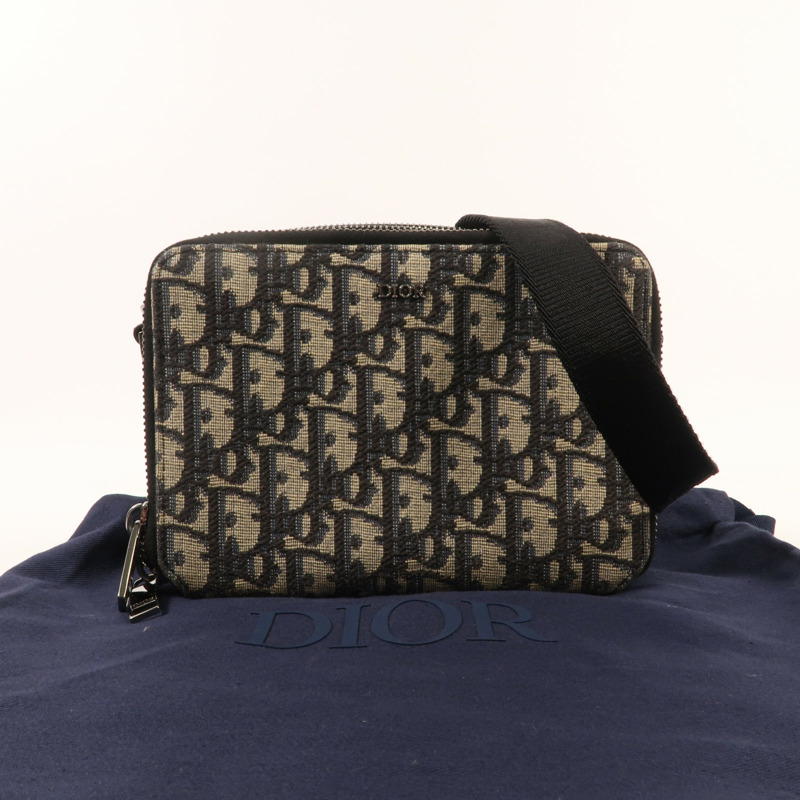 Dior Oblique帆布Zipper Pouch With Strap銀扣肩背袋-14
