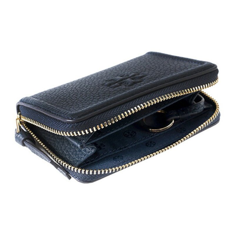 【TORY BURCH】素面皮革拉鍊短夾-深藍色-2