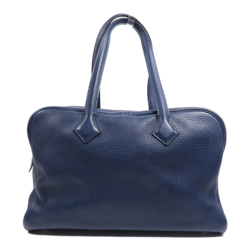 HERMES Clemence皮革Victolia 35銀扣手挽袋Bleu Saphir-0