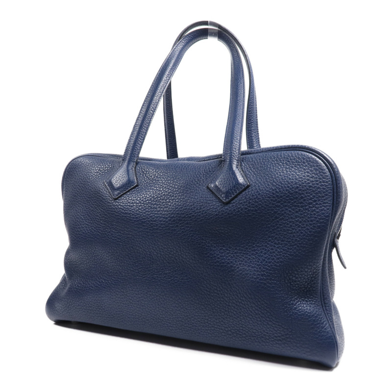 HERMES Clemence皮革Victolia 35銀扣手挽袋Bleu Saphir-2